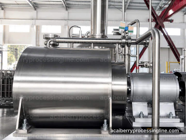 industrial acai berry processing line, hygienic design: pulping with seed separation section connection view