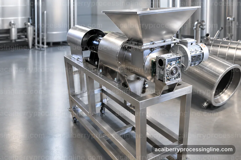 industrial acai berry processing line, hygienic design: seed tolerant pulper operating stage