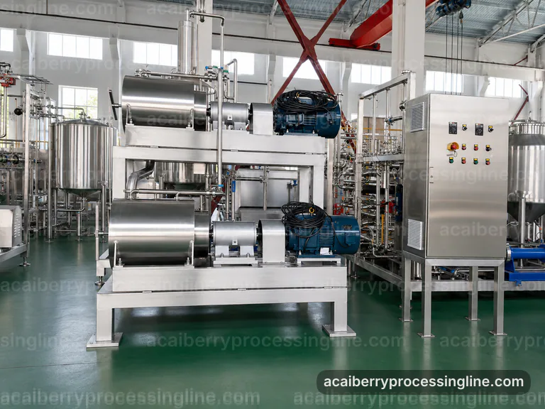 industrial acai berry processing line, plant integration: seed tolerant pulper connection view