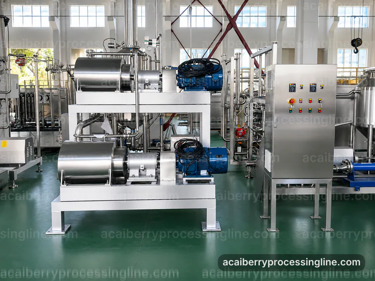 industrial acai berry processing line, applied process engineering: pulping with seed separation section connection view
