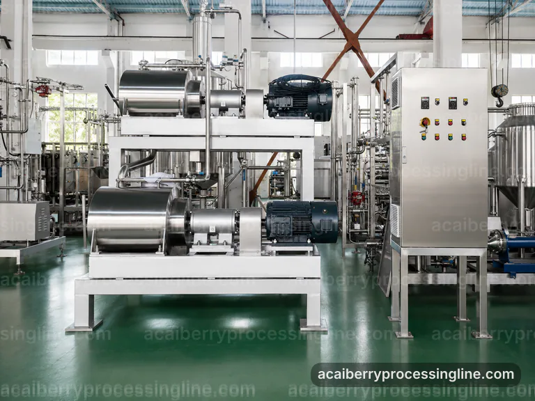 industrial acai berry processing line, process sequence: seed tolerant pulper connection view
