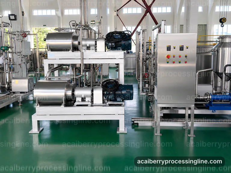 industrial acai berry processing line, performance troubleshooting: seed tolerant pulper connection view