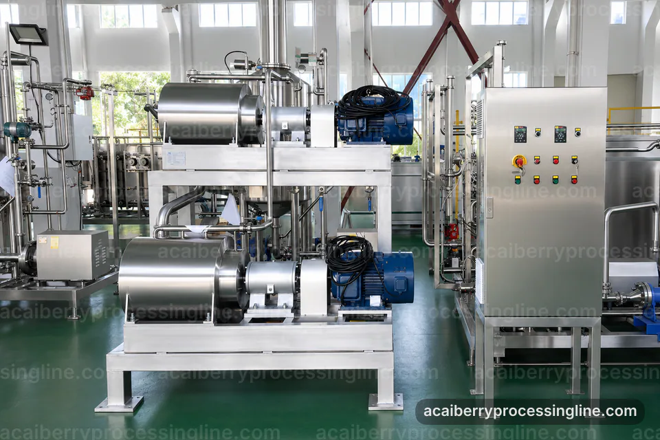industrial acai berry processing line, configuration options: pulping with seed separation section operating stage