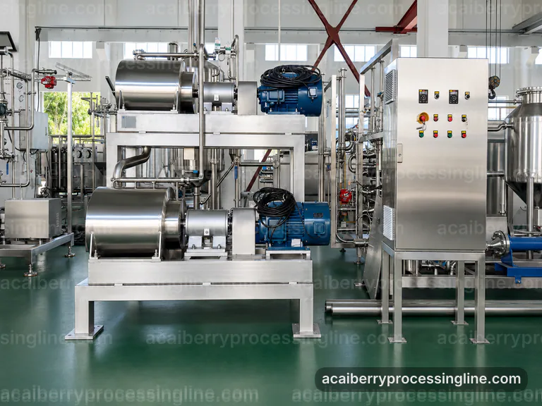 industrial acai berry processing line, operating principle: pulping with seed separation section connection view