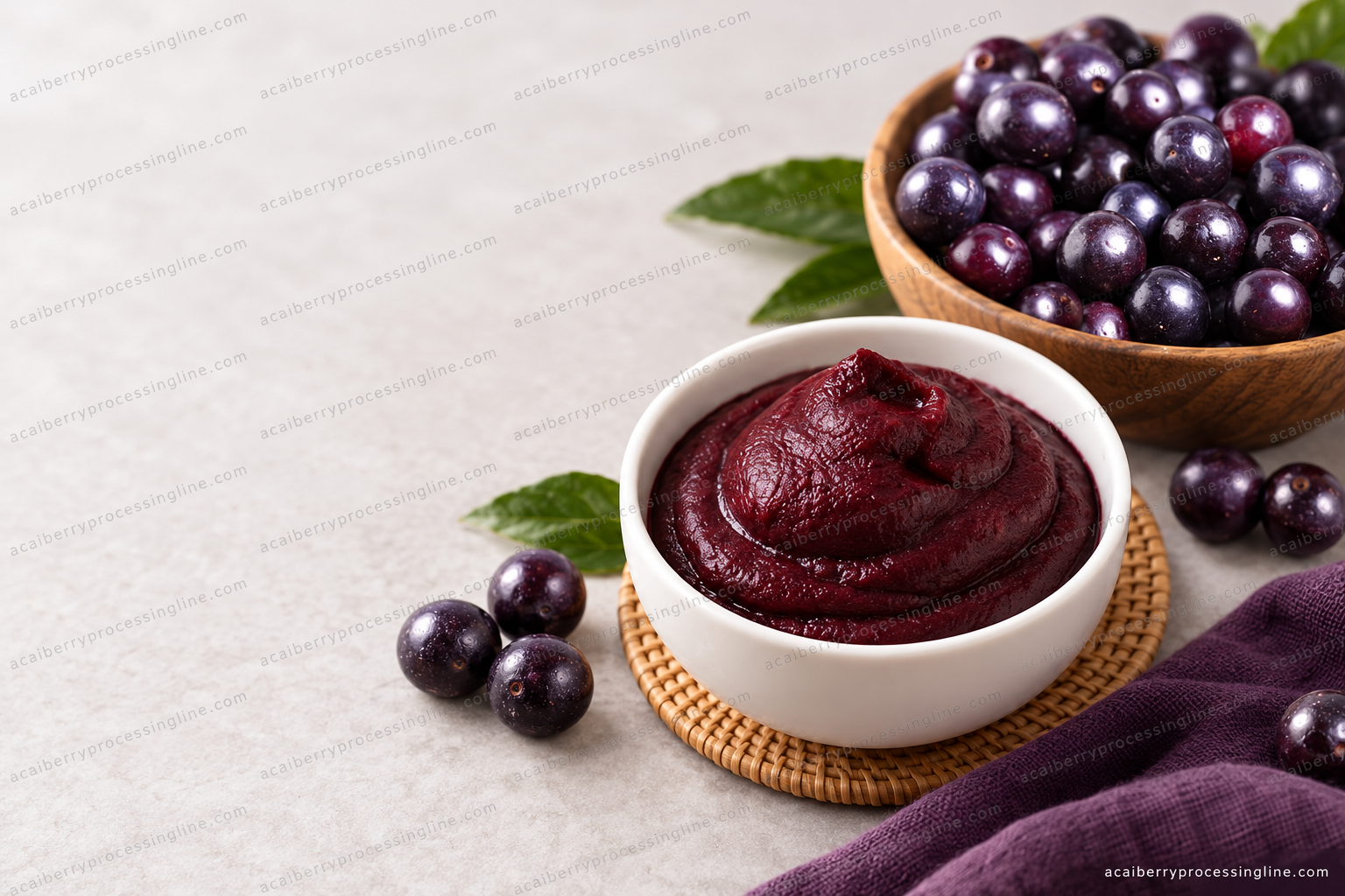 Acai berries and acai puree; source-based AI-enhanced food composition